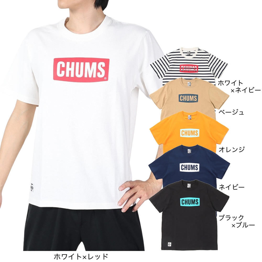 チャムス（CHUMS）（メンズ）Tシャツ 半袖 ロゴ CH01-2277-K007 ブラック×ブルー 綿100％